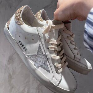 GGDB Super-Star White Leather + Gold Glitter, The Ultimate Slacker Shoe